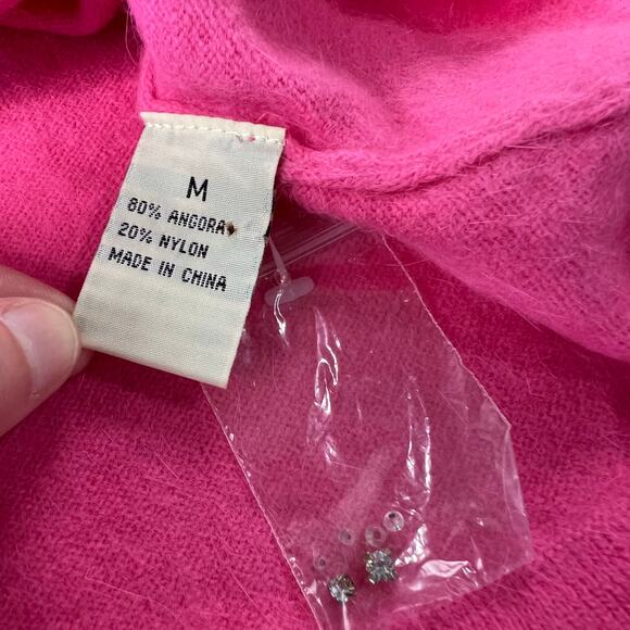 Avalin Vintage Hot Pink Angora Blend Sweater V-Neck Size Medium - Picture 6 of 7